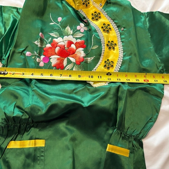 Vtg 1950s Traditional Korean Women's M 8-10 Hanbok 4 Piece Green Embroidered - Picture 7 of 16
